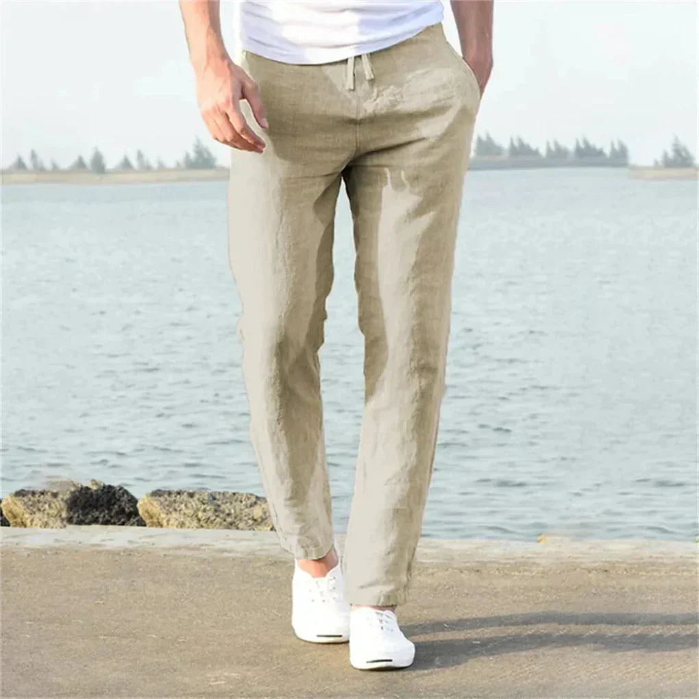 Men's Casual Linen Blend Drawstring Trousers