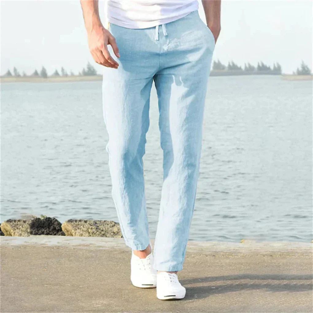 Men's Casual Linen Blend Drawstring Trousers