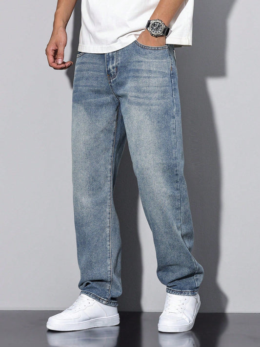 Men's Casual Washed Straight Leg Jeans