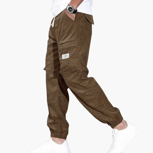 Men's Corduroy Trousers with Waistband and Side Pockets