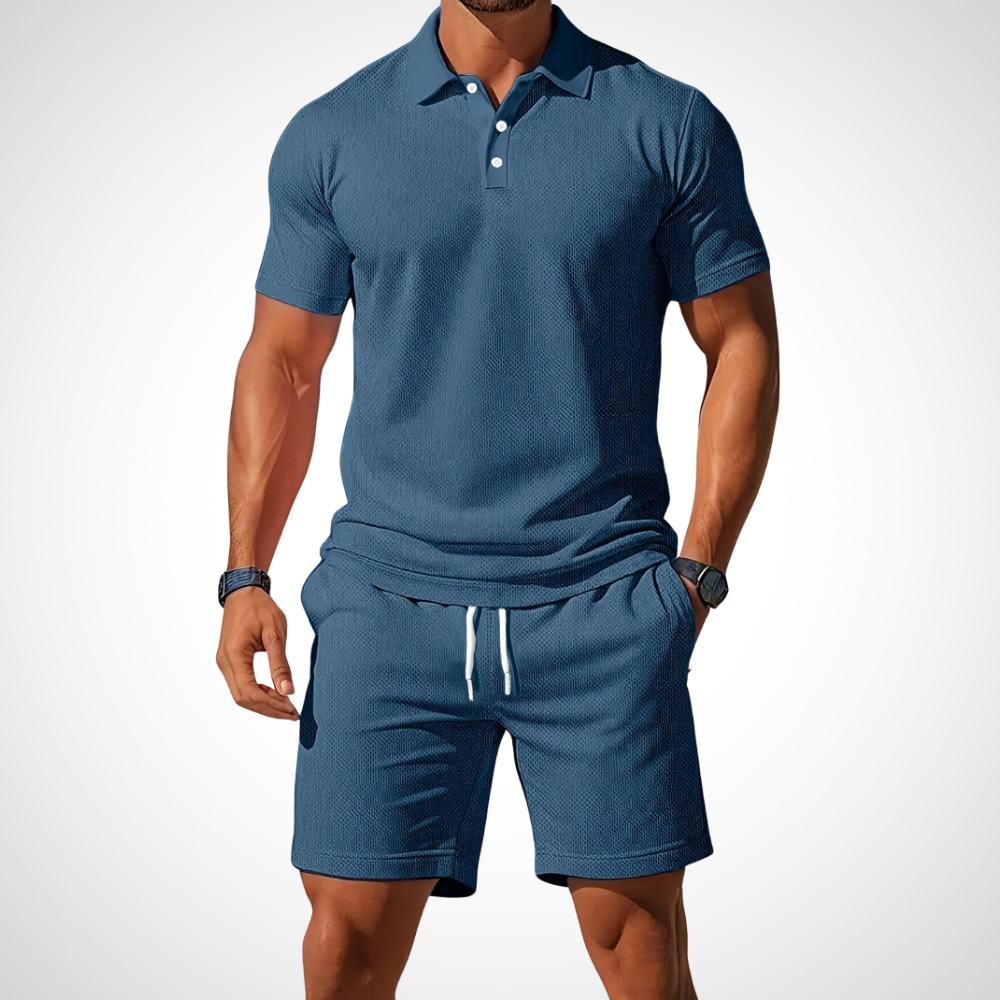 Men's Cotton Polo Shirt and Shorts Set – Casual Look for Warm Days