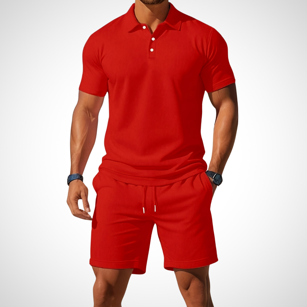 Men's Cotton Polo Shirt and Shorts Set – Casual Look for Warm Days
