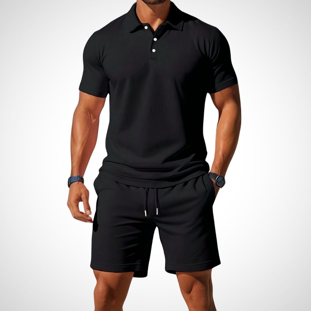 Men's Cotton Polo Shirt and Shorts Set – Casual Look for Warm Days