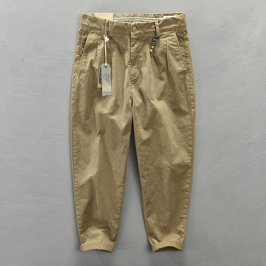 Men's Cropped Pleated Tapered Trousers