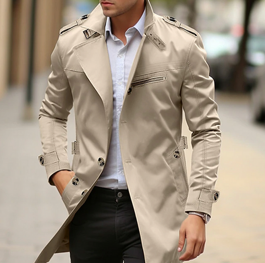 Men's Double-Breasted Long Coat