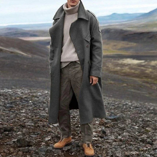 Men's Double-Breasted Long Coat