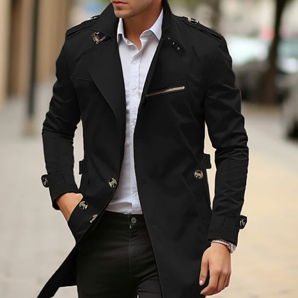 Men's Double-Breasted Long Coat