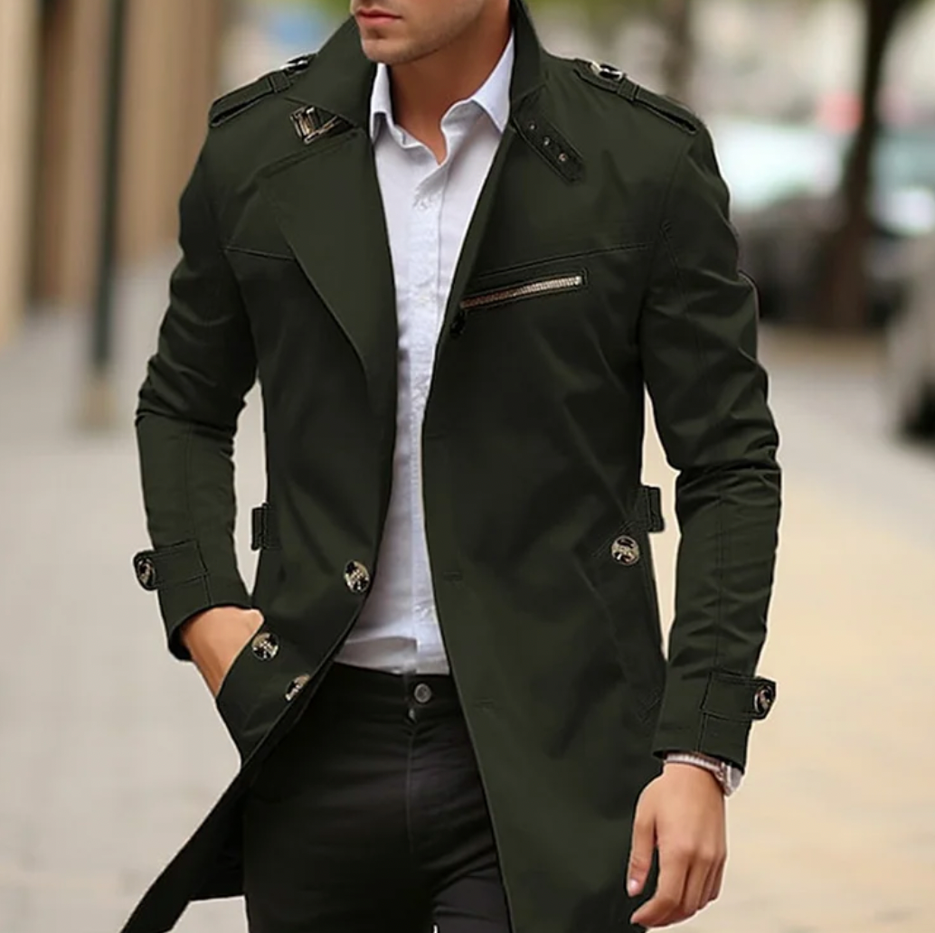 Men's Double-Breasted Long Coat
