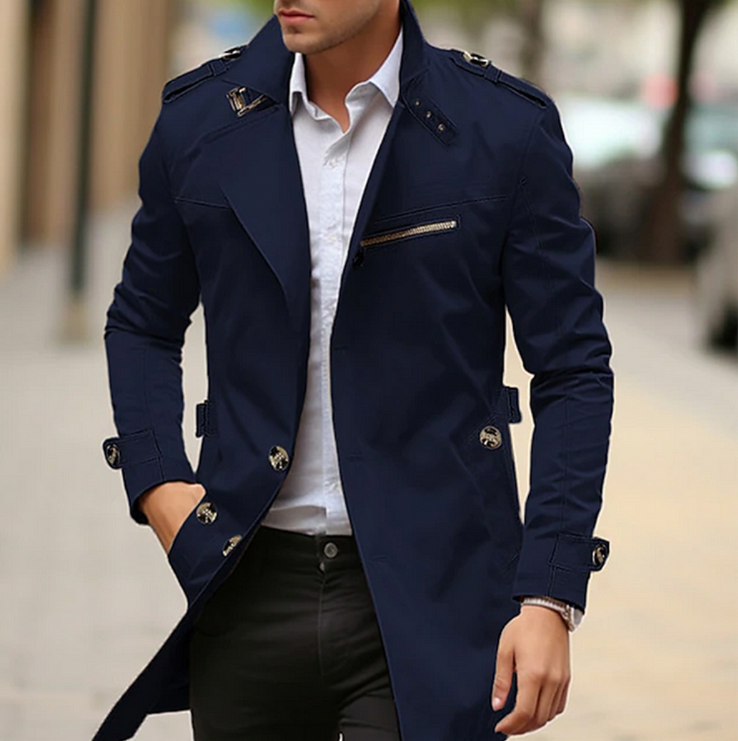 Men's Double-Breasted Long Coat