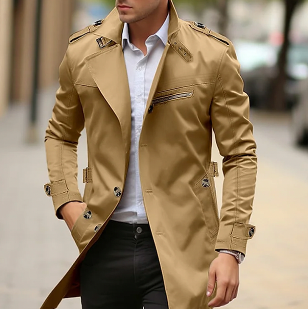 Men's Double-Breasted Long Coat