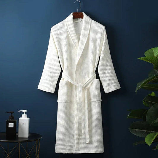Men's Lightweight 100% Cotton Waffle Weave Wrap Bathrobe