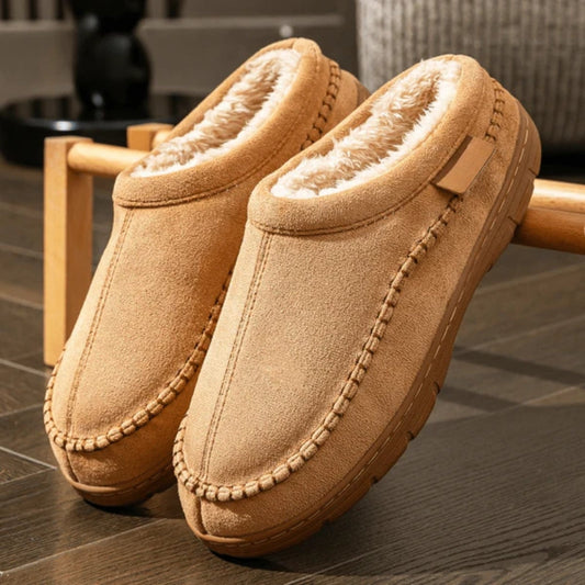 Men's Lined Slippers – Warm House Shoes with Non-Slip Sole and Decorative Stitching