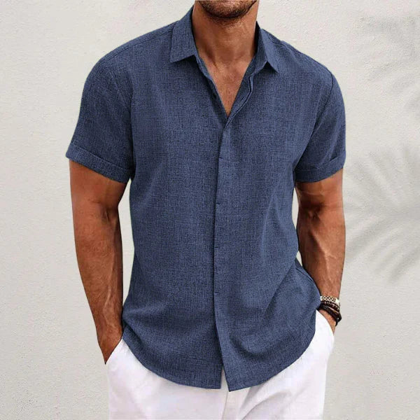 Men's Linen-Blend Short-Sleeve Shirt