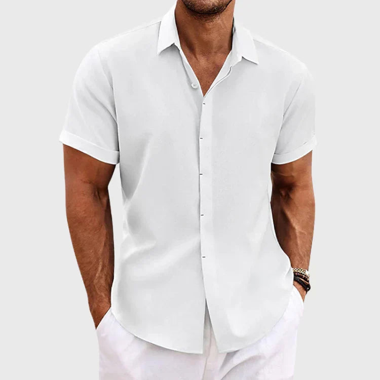 Men's Linen-Blend Short-Sleeve Shirt