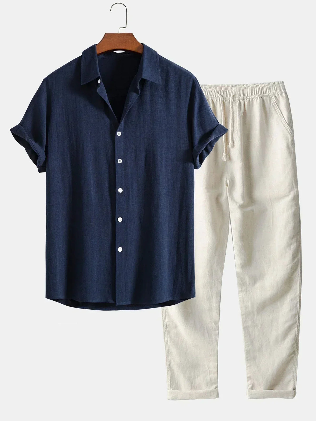 Men's Linen Shirt and Drawstring Trousers Set