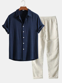 Men's Linen Shirt and Drawstring Trousers Set