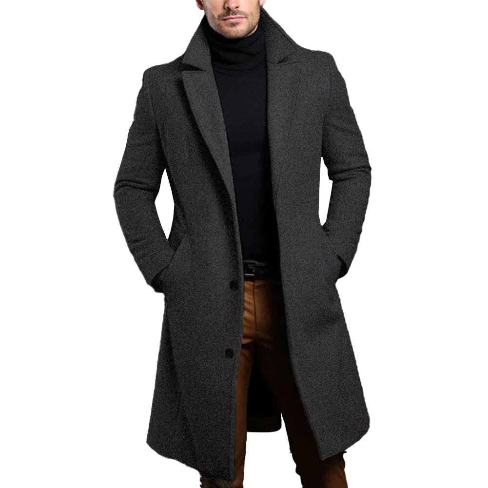 Men's Long Coat with Notched Lapel