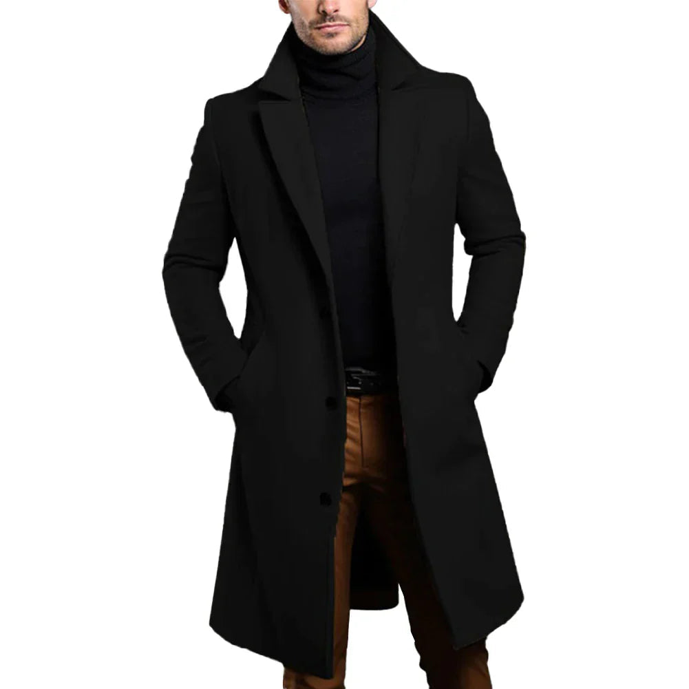 Men's Long Coat with Notched Lapel