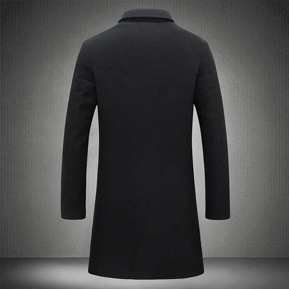 Men's Long Coat with Notched Lapel