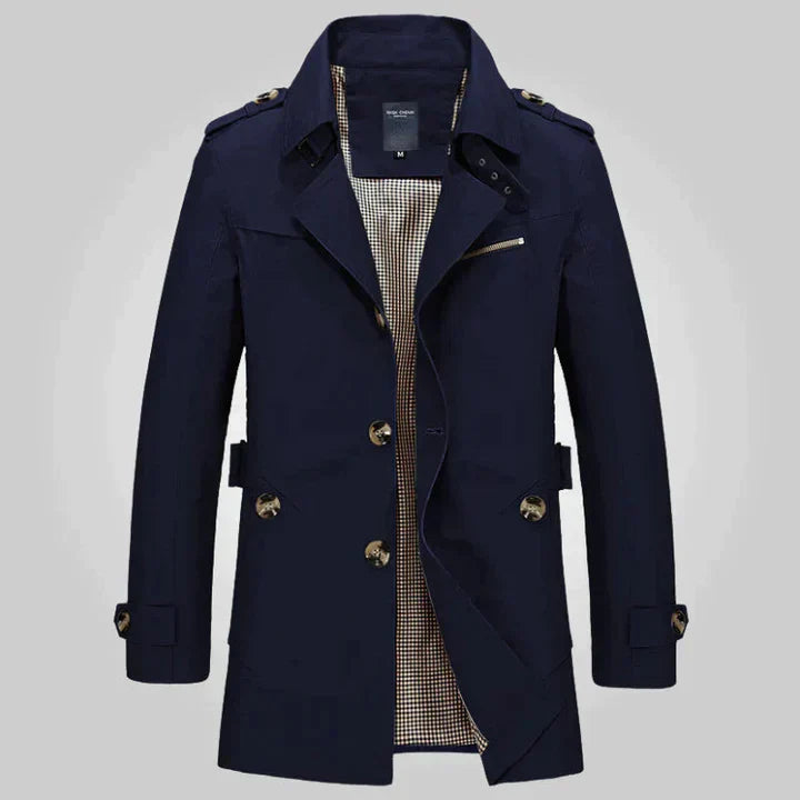 Men's Long Double-Breasted Trench Coat
