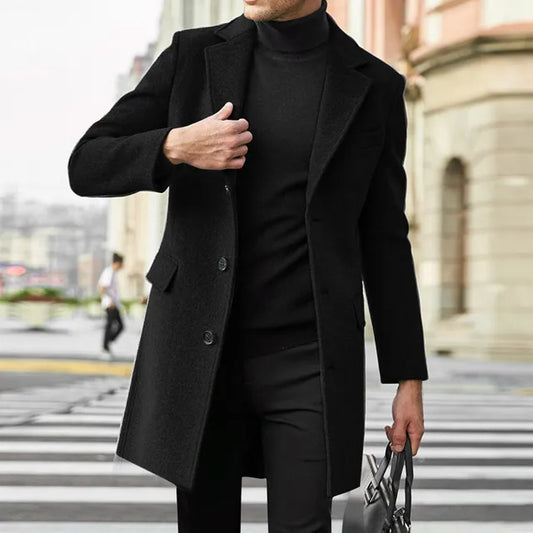 Men's Long Single-Breasted Overcoat