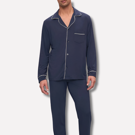 Men's Long-Sleeve Pyjama Set with Piping
