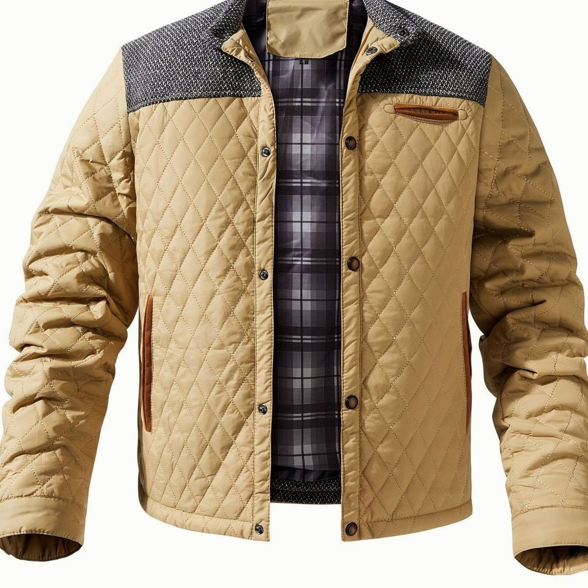 Men's Quilted Stand-Collar Snap-Front Insulated Jacket
