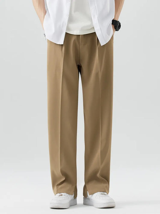 Men's Relaxed Fit Straight Leg Full-Length Trousers in Soft Breathable Fabric