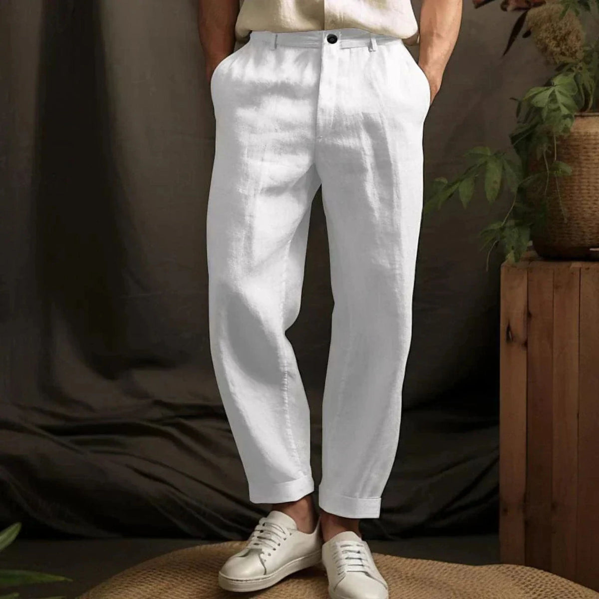 Men's Relaxed Fit Straight-Leg Linen Pants