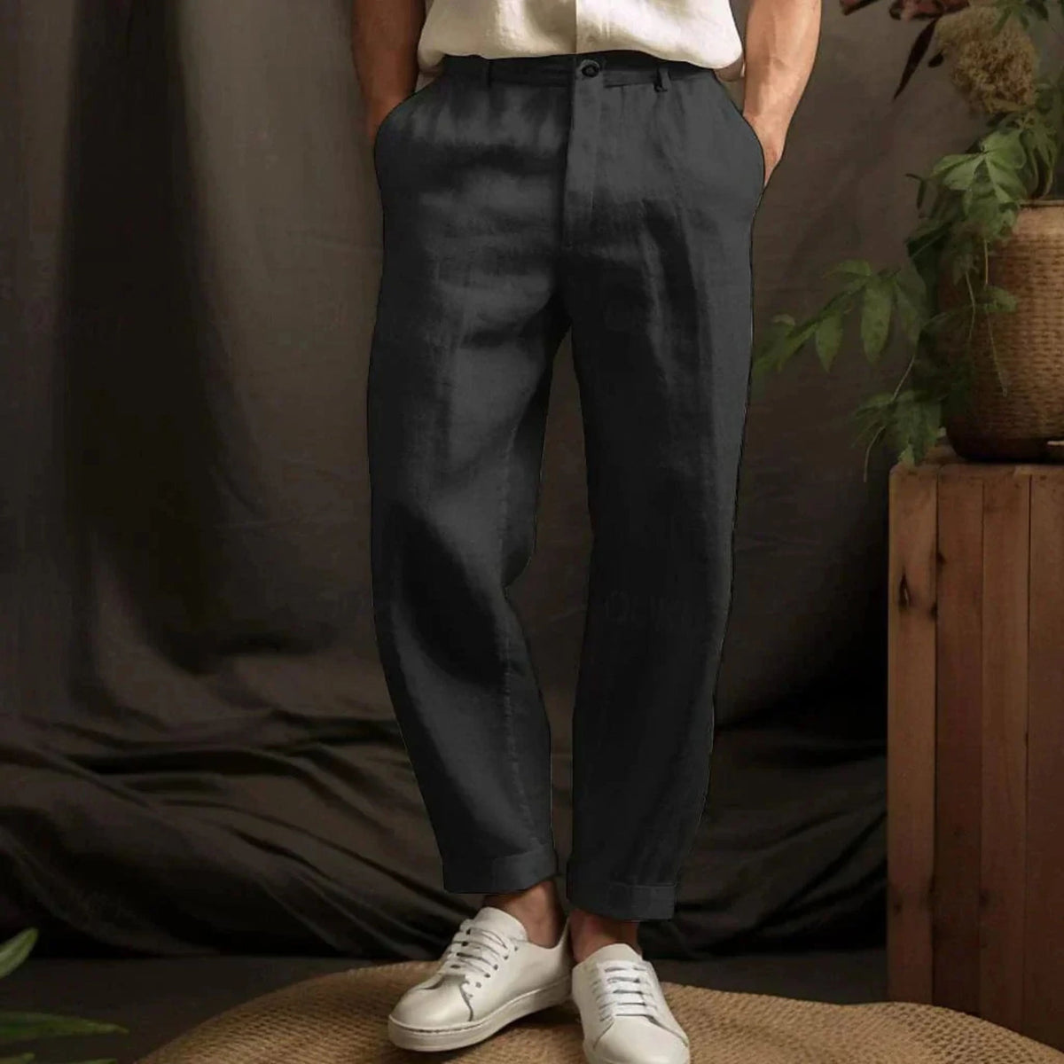 Men's Relaxed Fit Straight-Leg Linen Pants