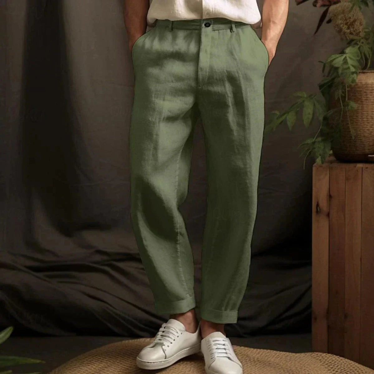 Men's Relaxed Fit Straight-Leg Linen Pants