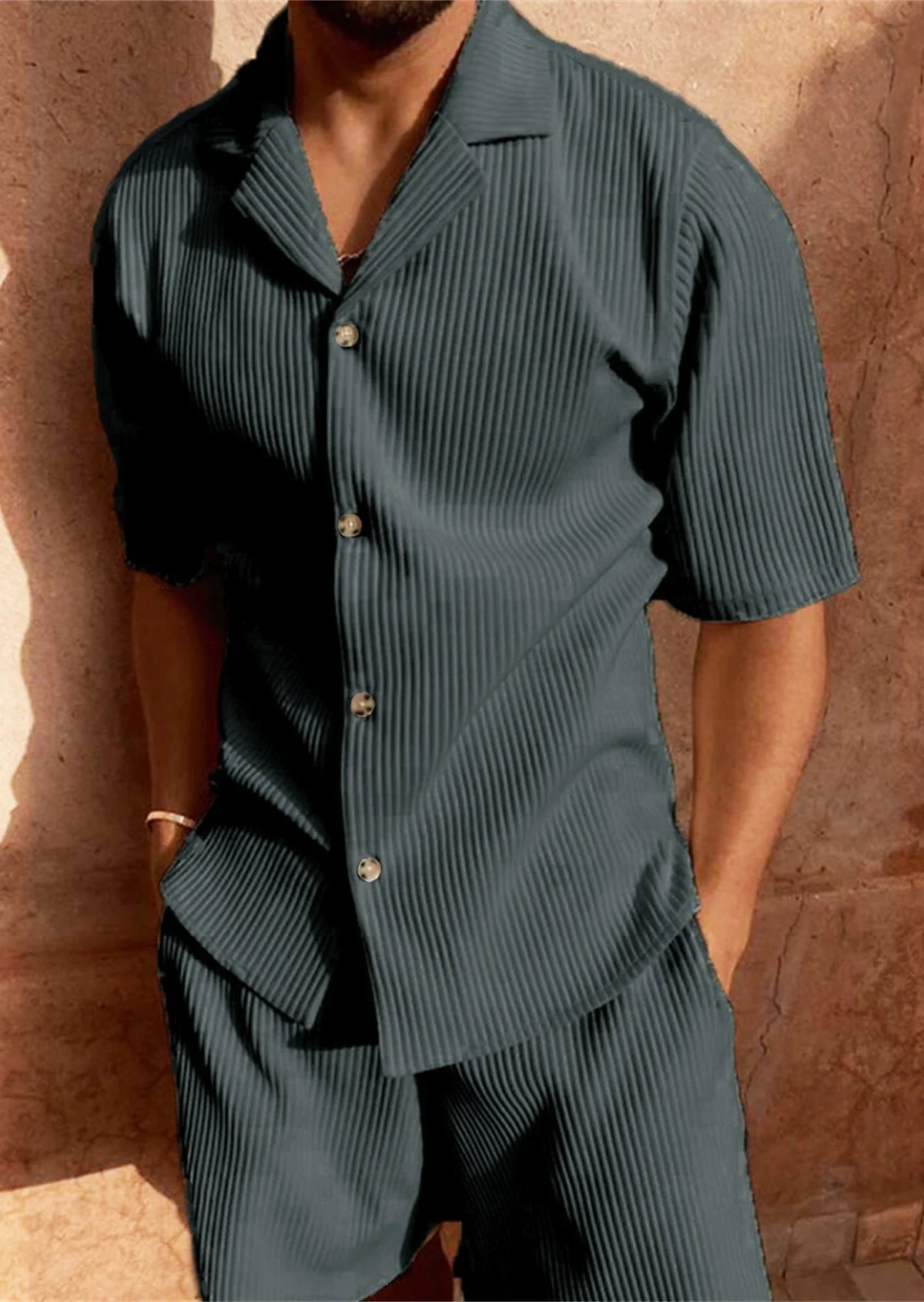 Men's Short-Sleeved Corduroy Set – Stylish & Comfortable Summer Outfit