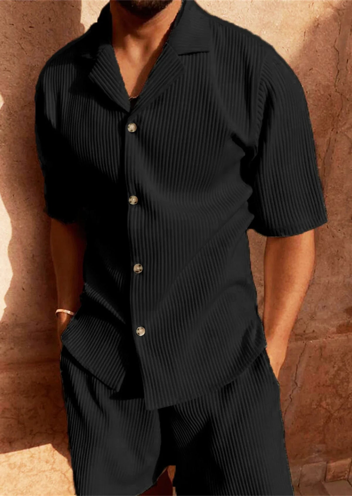 Men's Short-Sleeved Corduroy Set – Stylish & Comfortable Summer Outfit