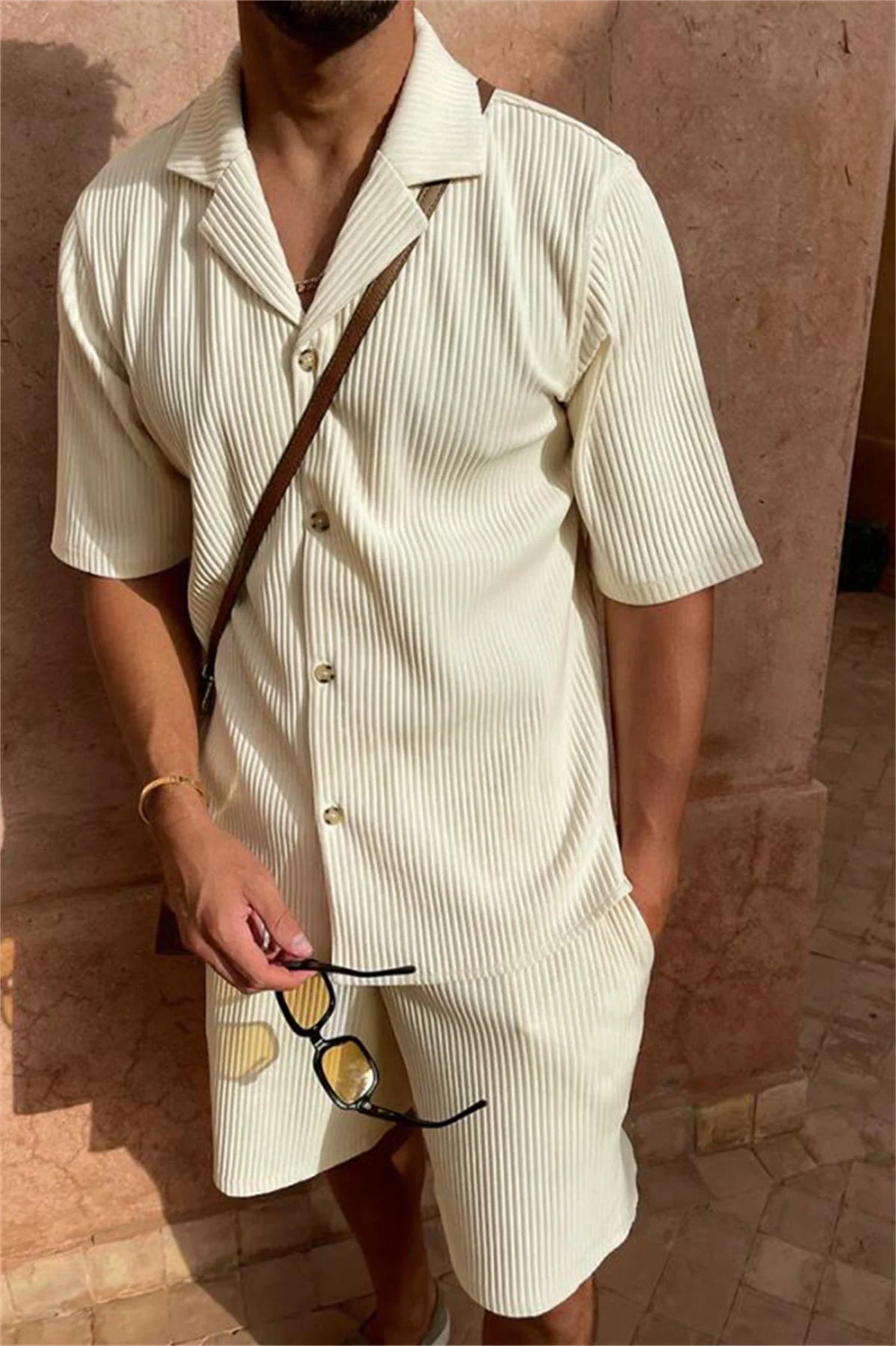 Men's Short-Sleeved Corduroy Set – Stylish & Comfortable Summer Outfit