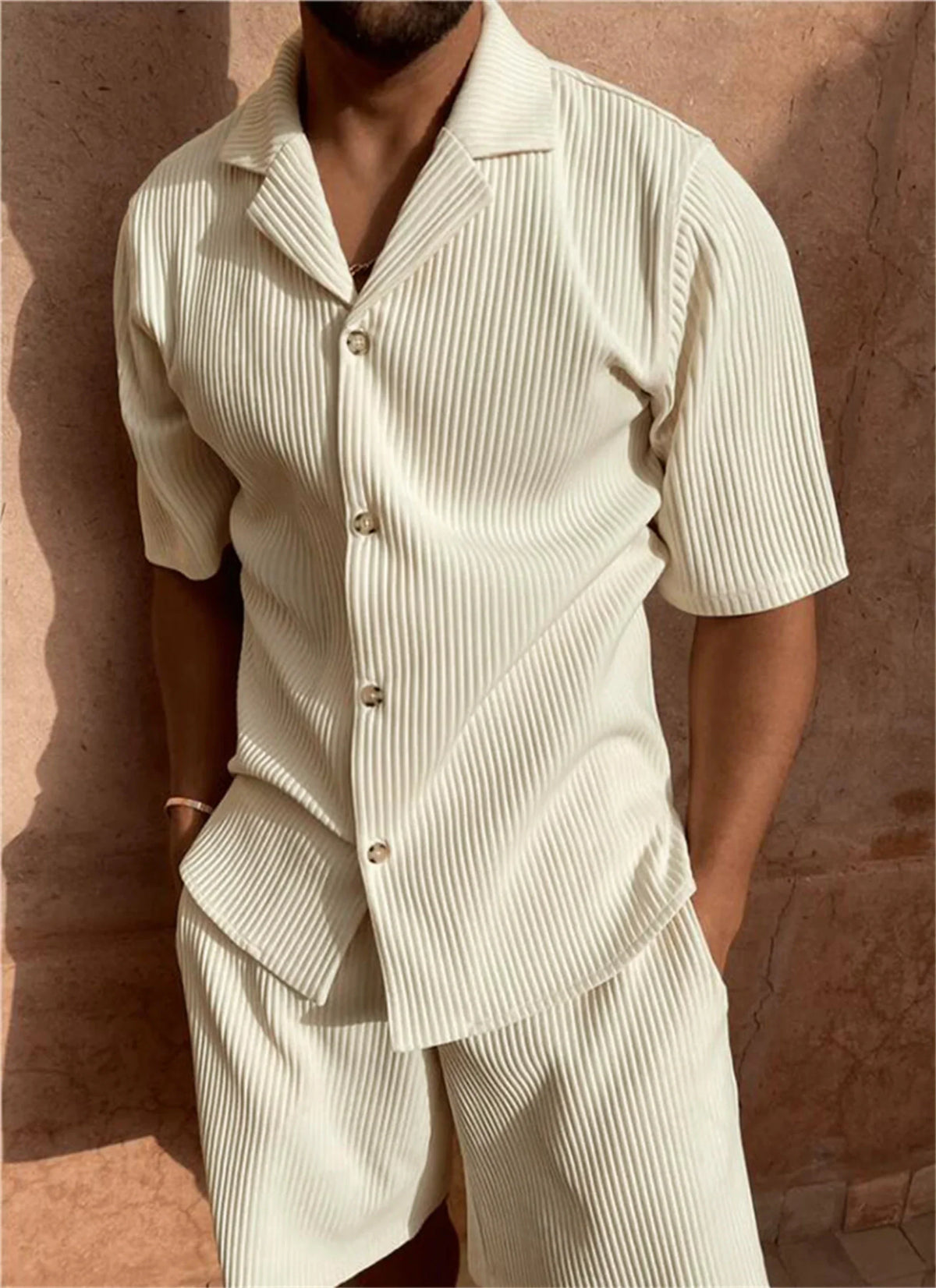 Men's Short-Sleeved Corduroy Set – Stylish & Comfortable Summer Outfit