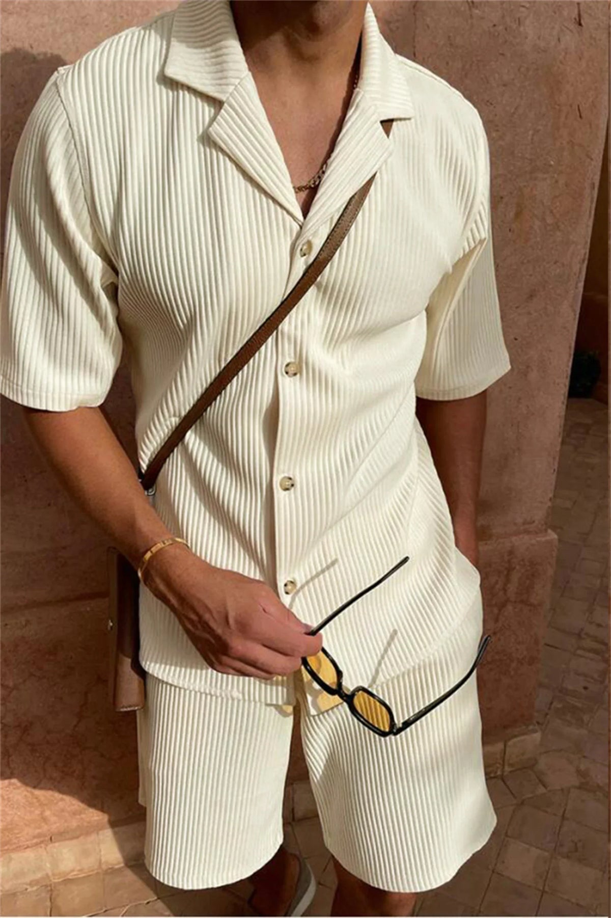 Men's Short-Sleeved Corduroy Set – Stylish & Comfortable Summer Outfit