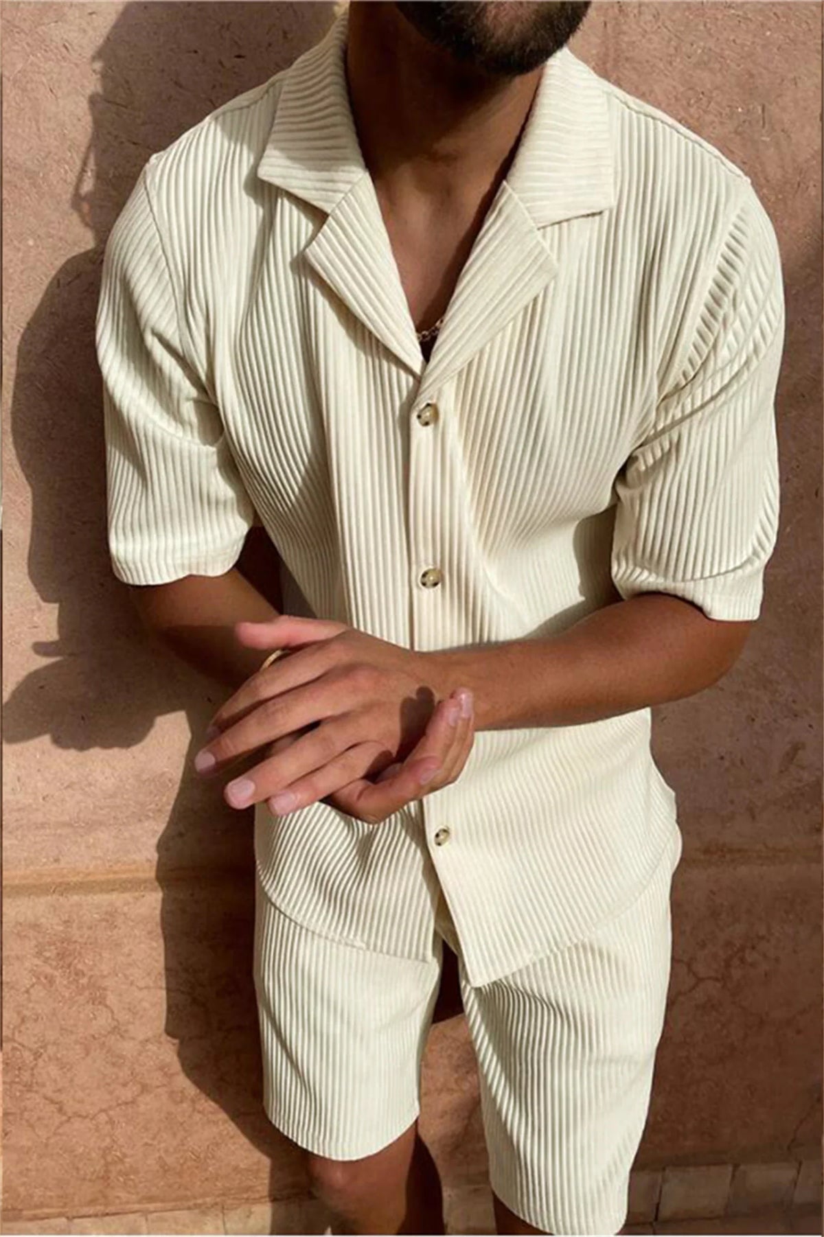 Men's Short-Sleeved Corduroy Set – Stylish & Comfortable Summer Outfit