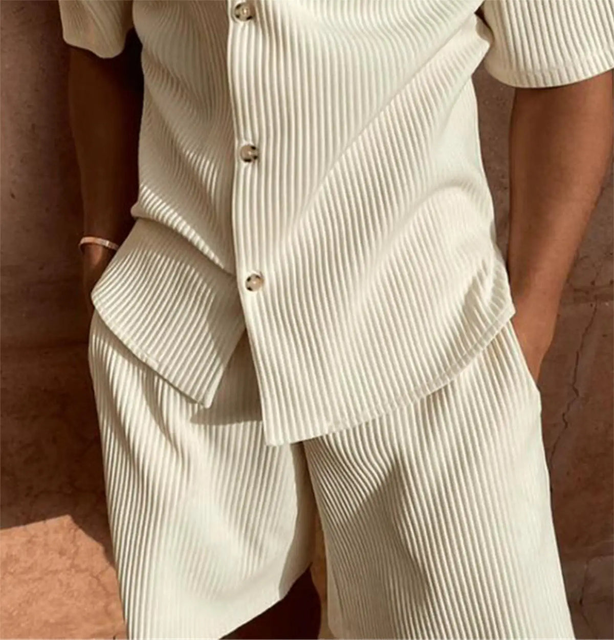 Men's Short-Sleeved Corduroy Set – Stylish & Comfortable Summer Outfit
