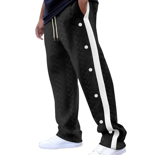 Men's Sporty Joggers with Snap Buttons and Side Stripes