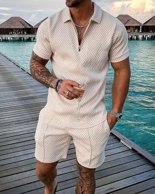 Men's Summer Casual Polo Shirt and Shorts Set for Warm Days