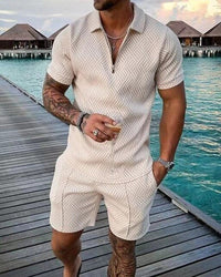 Men's Summer Casual Polo Shirt and Shorts Set for Warm Days