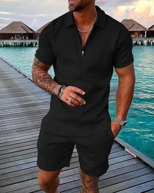 Men's Summer Casual Polo Shirt and Shorts Set for Warm Days