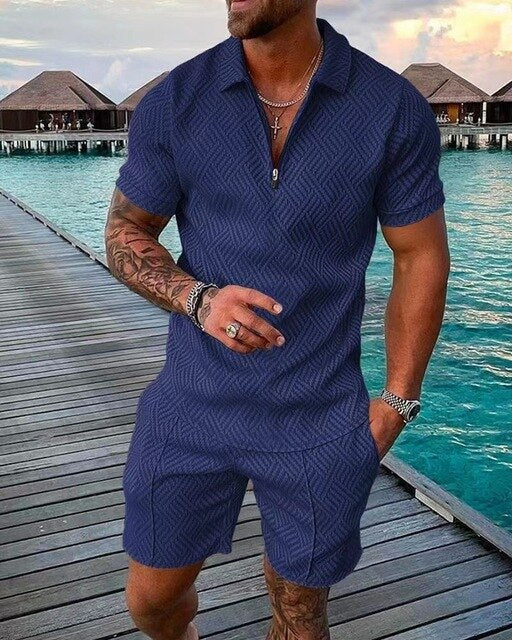 Men's Summer Casual Polo Shirt and Shorts Set for Warm Days