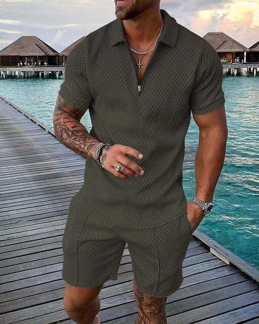 Men's Summer Casual Polo Shirt and Shorts Set for Warm Days
