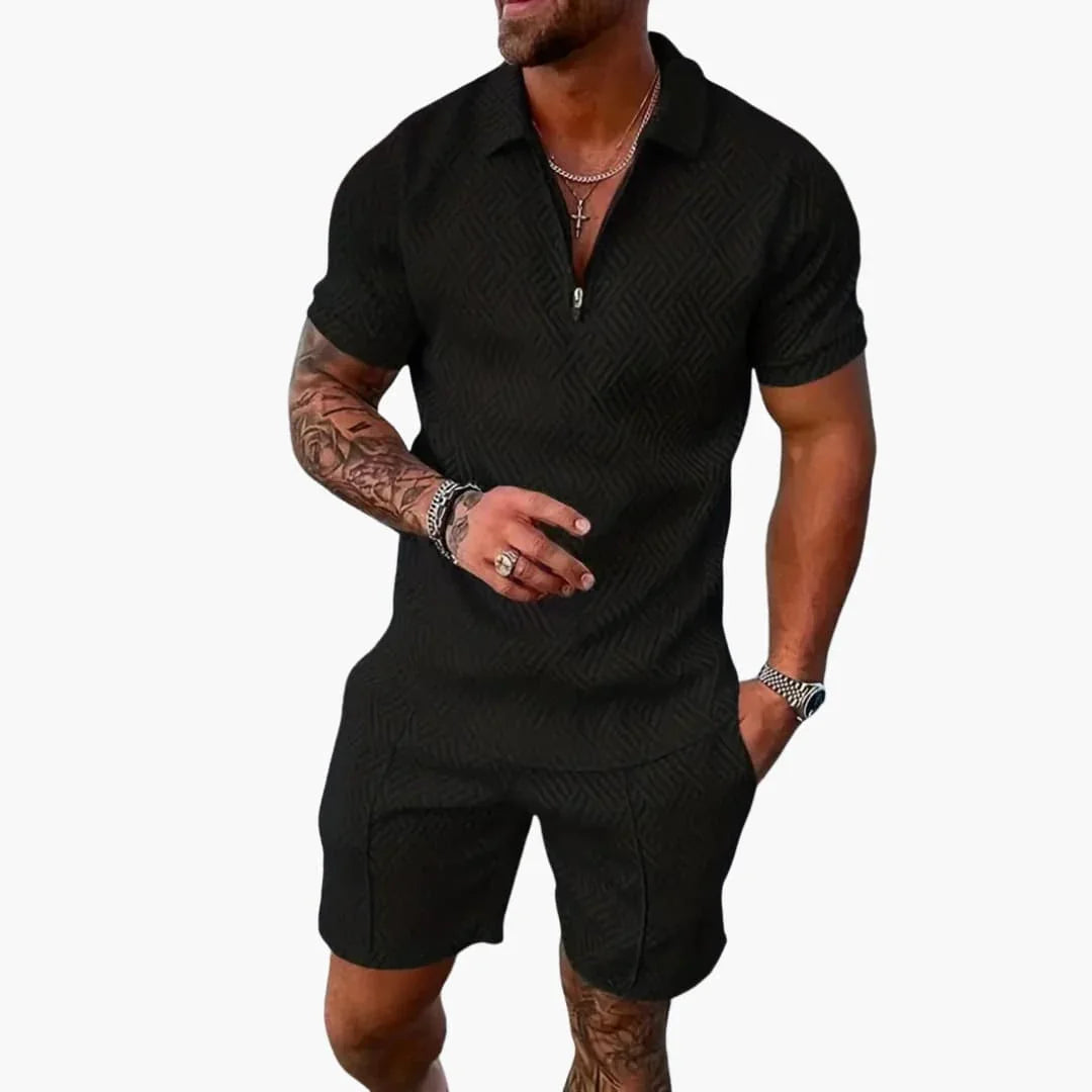 Men's Summer Two-Piece Set with Zipper and Shorts