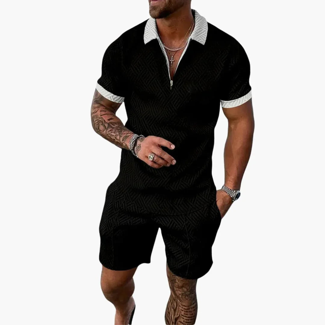 Men's Summer Two-Piece Set with Zipper and Shorts