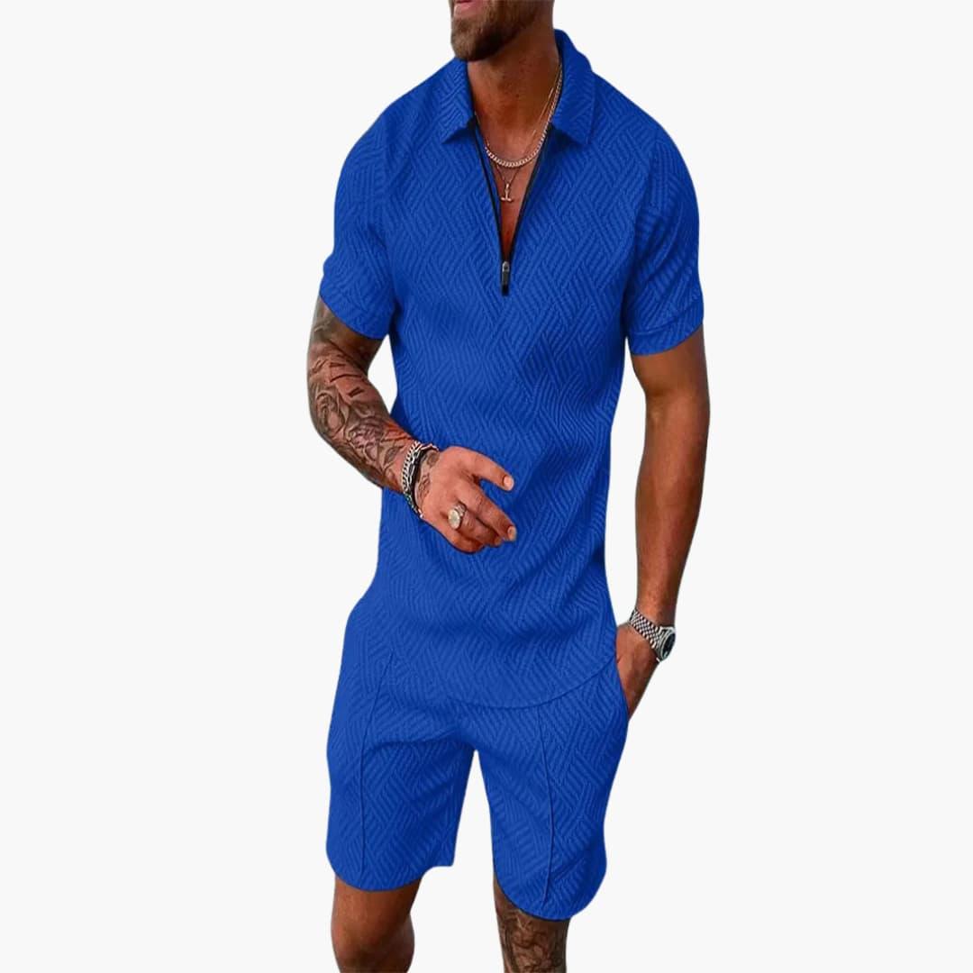Men's Summer Two-Piece Set with Zipper and Shorts