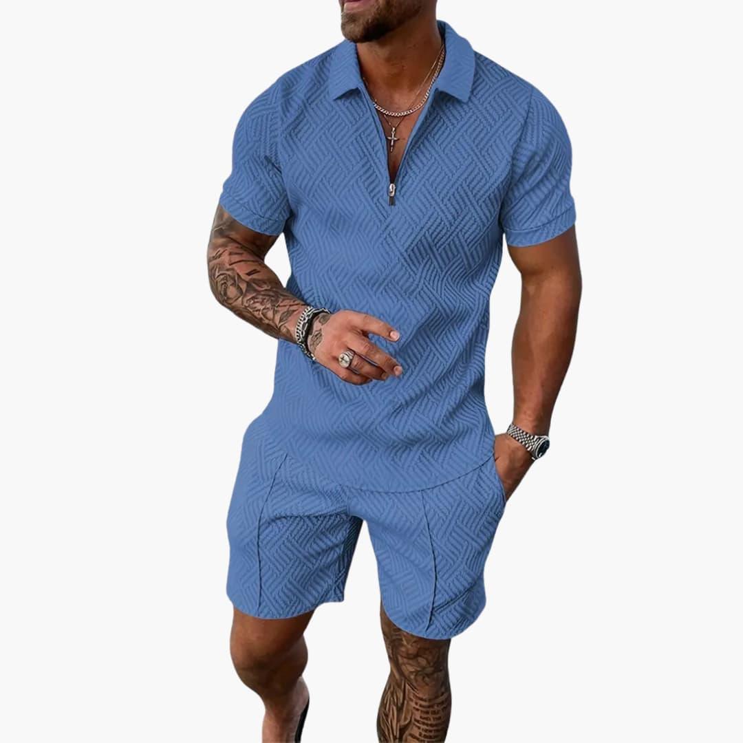 Men's Summer Two-Piece Set with Zipper and Shorts