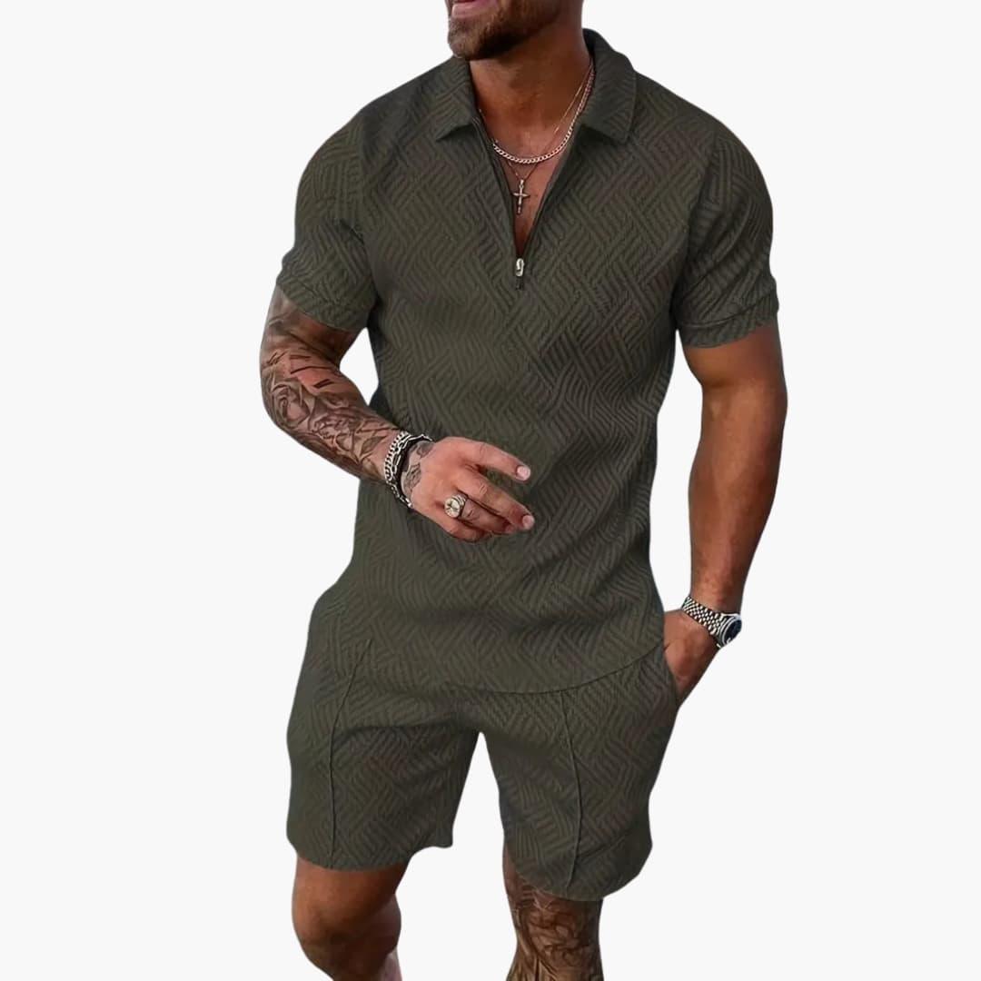 Men's Summer Two-Piece Set with Zipper and Shorts
