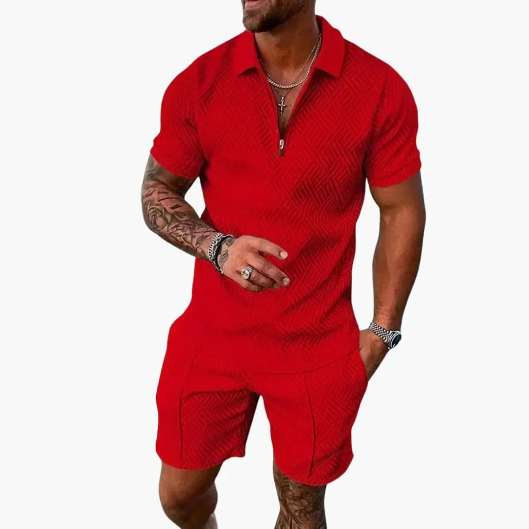 Men's Summer Two-Piece Set with Zipper and Shorts